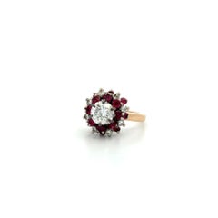 Bague vintage en or sertie de diamants et de rubis, style « mid-century », années 1960 – Estate Jewelry de grande qualité