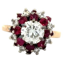 Bague vintage en or sertie de diamants et de rubis, style « mid-century », années 1960 – Estate Jewelry de grande qualité