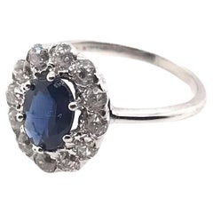 Vintage Mid Century Diamond and Sapphire Platinum Ring