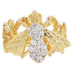 Vintage Mid Century Diamond and Yellow Gold Bumble Bee Ring