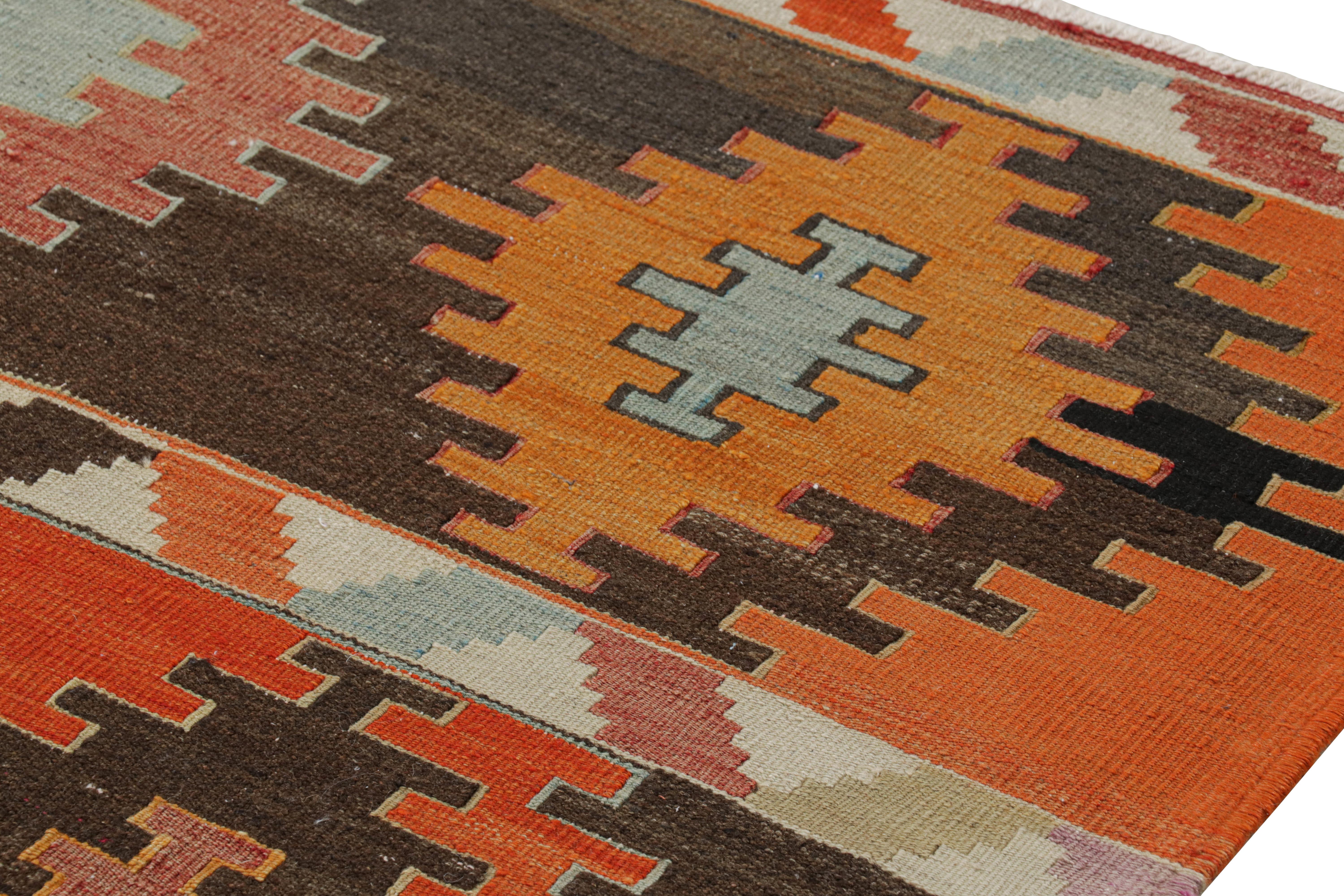 Vintage Mid-Century Diamond Blue Orange Multi-Color Wool Rug by Rug & Kilim In Good Condition For Sale In Long Island City, NY