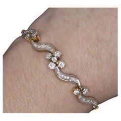 Pulsera Remolino Vintage de Mediados de Siglo con Racimo de Diamantes en Oro Amarillo y Blanco de 14K