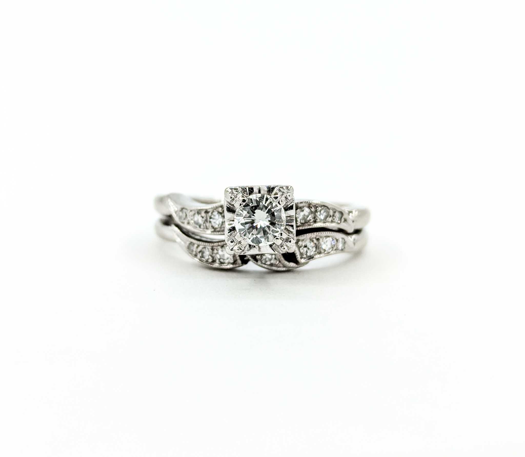 Vintage Mid Century Diamond Engagement Ring in White Gold For Sale 4