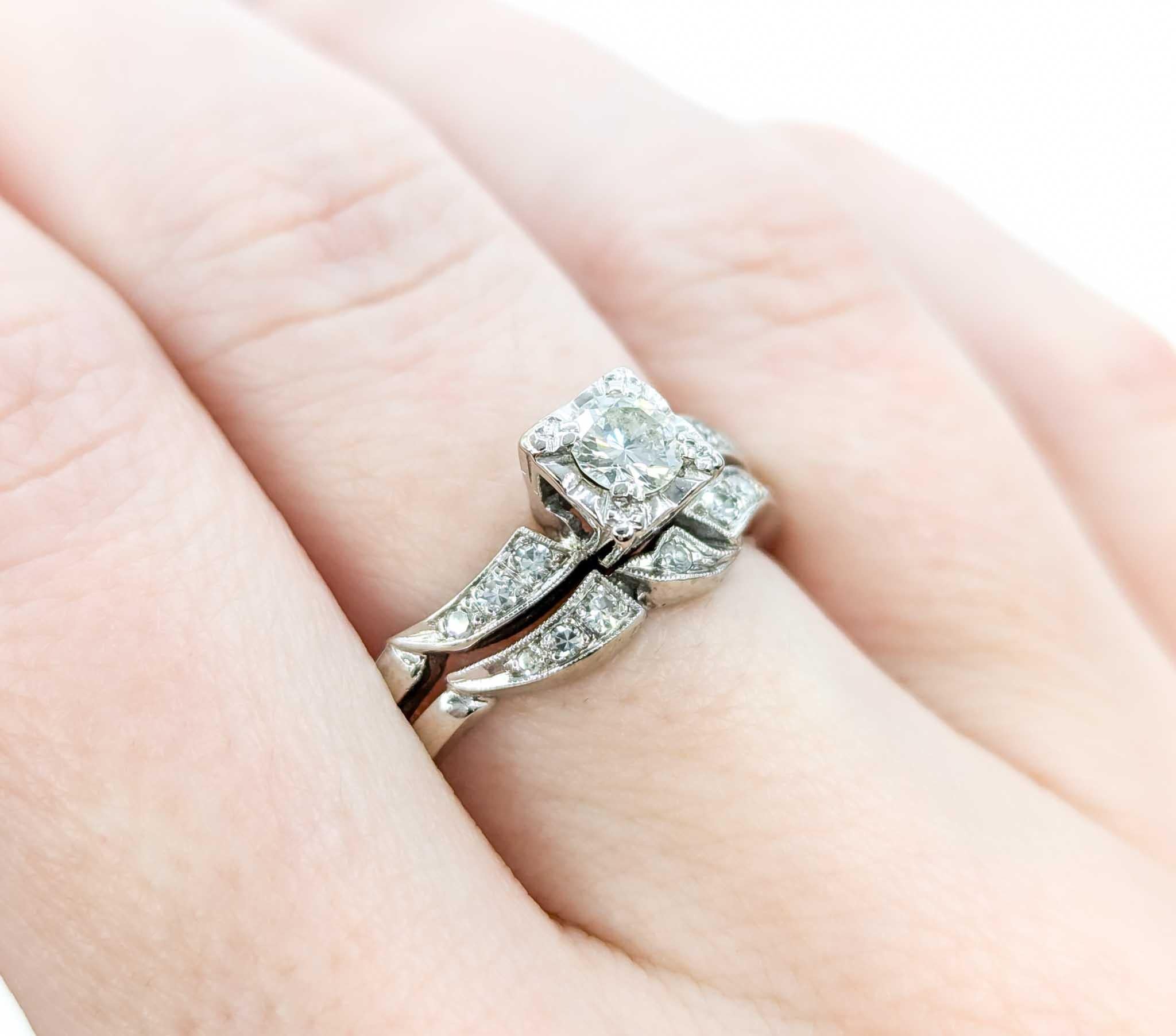 Vintage Mid Century Diamond Engagement Ring in White Gold For Sale 6