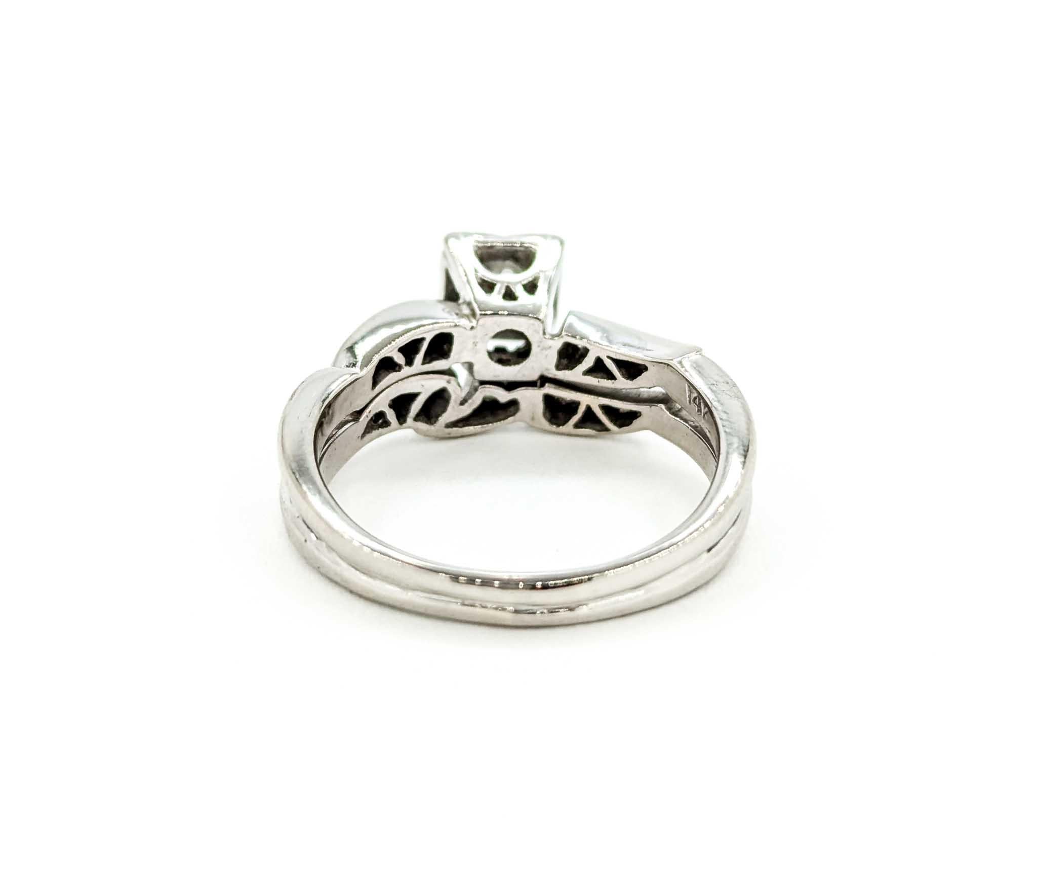 Women's Vintage Mid Century Diamond Engagement Ring in White Gold For Sale