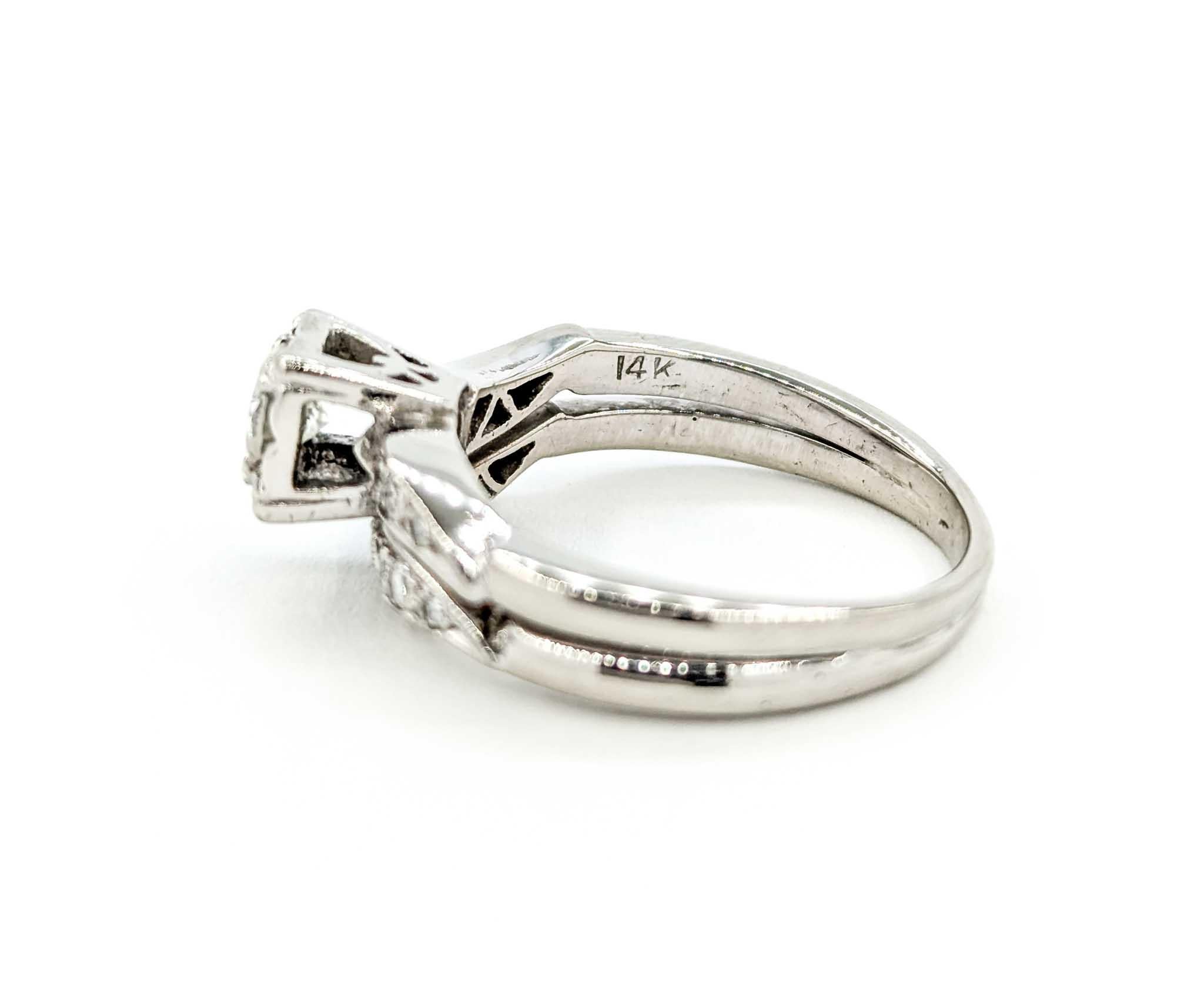 Vintage Mid Century Diamond Engagement Ring in White Gold For Sale 1
