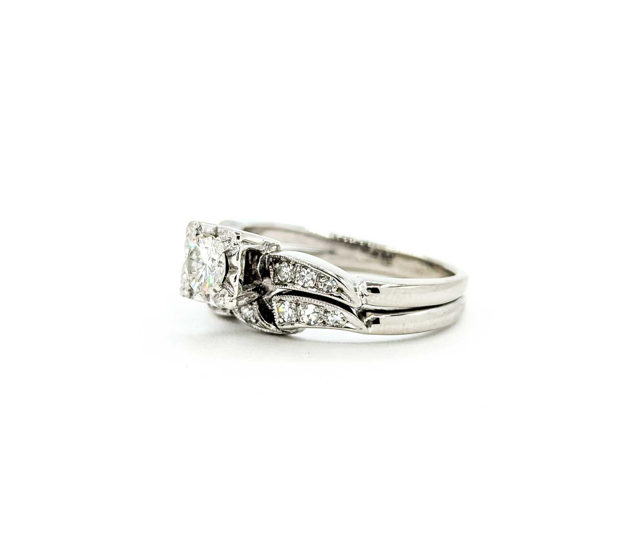 Vintage Mid Century Diamond Engagement Ring in White Gold For Sale 3