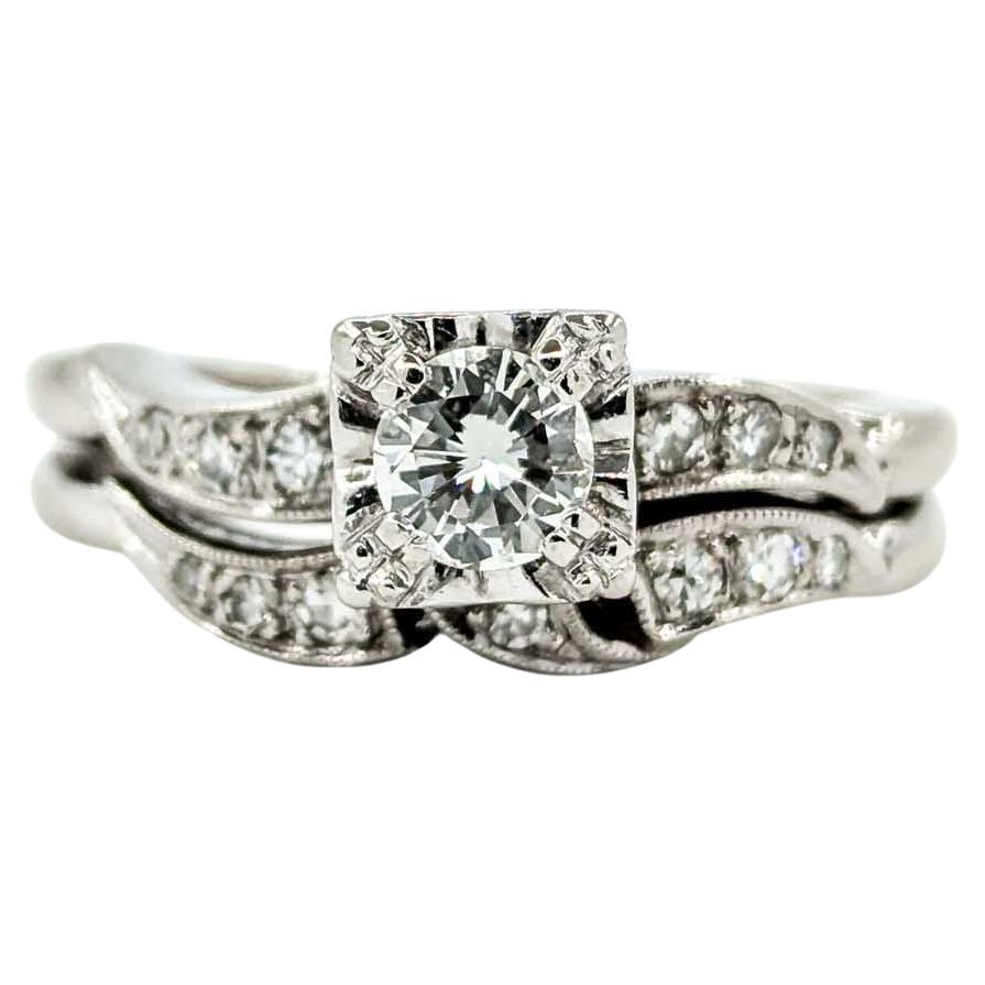 Vintage Mid Century Diamond Engagement Ring in White Gold