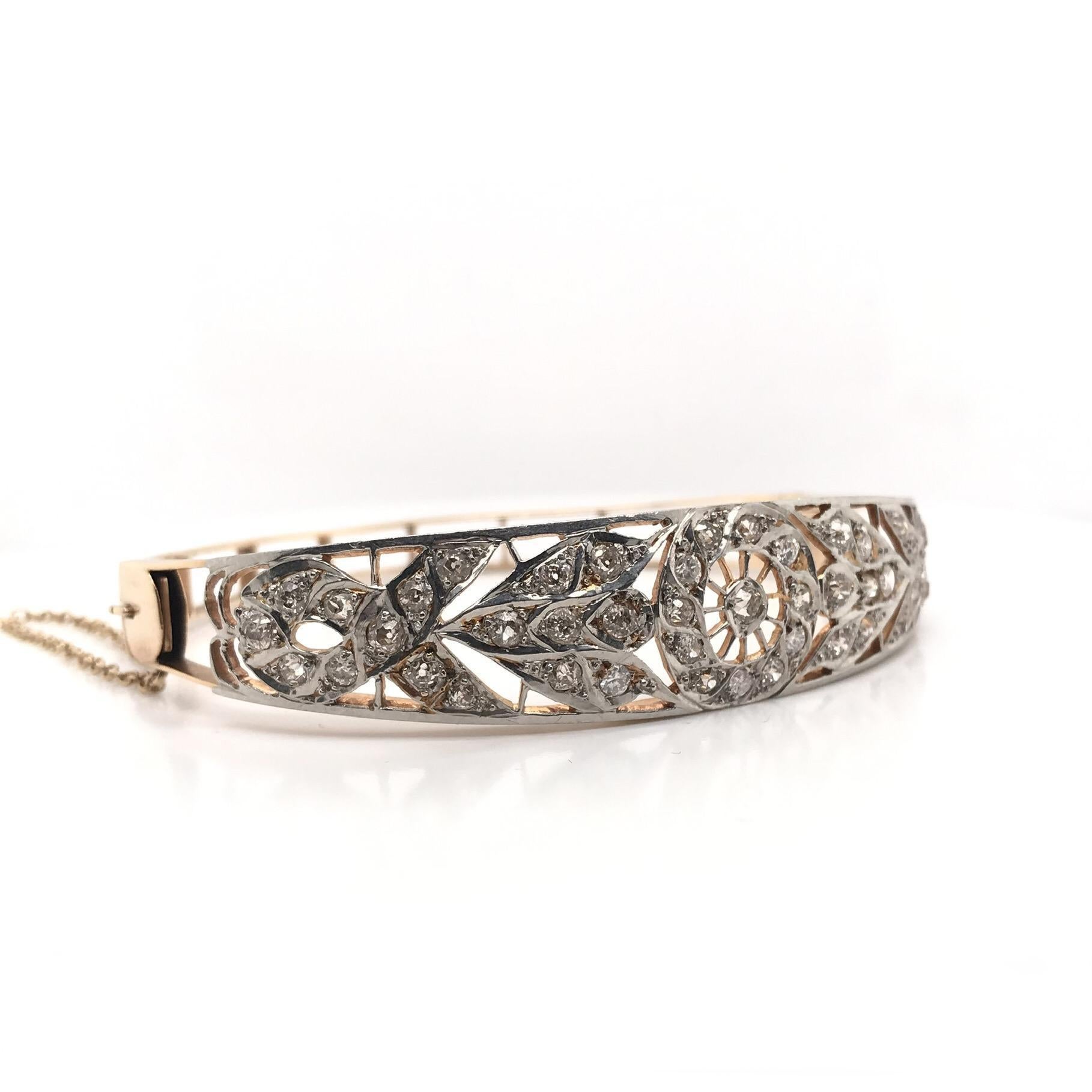 Vintage Mid Century Diamond Filigree Bangle Bracelet In Good Condition In Montgomery, AL