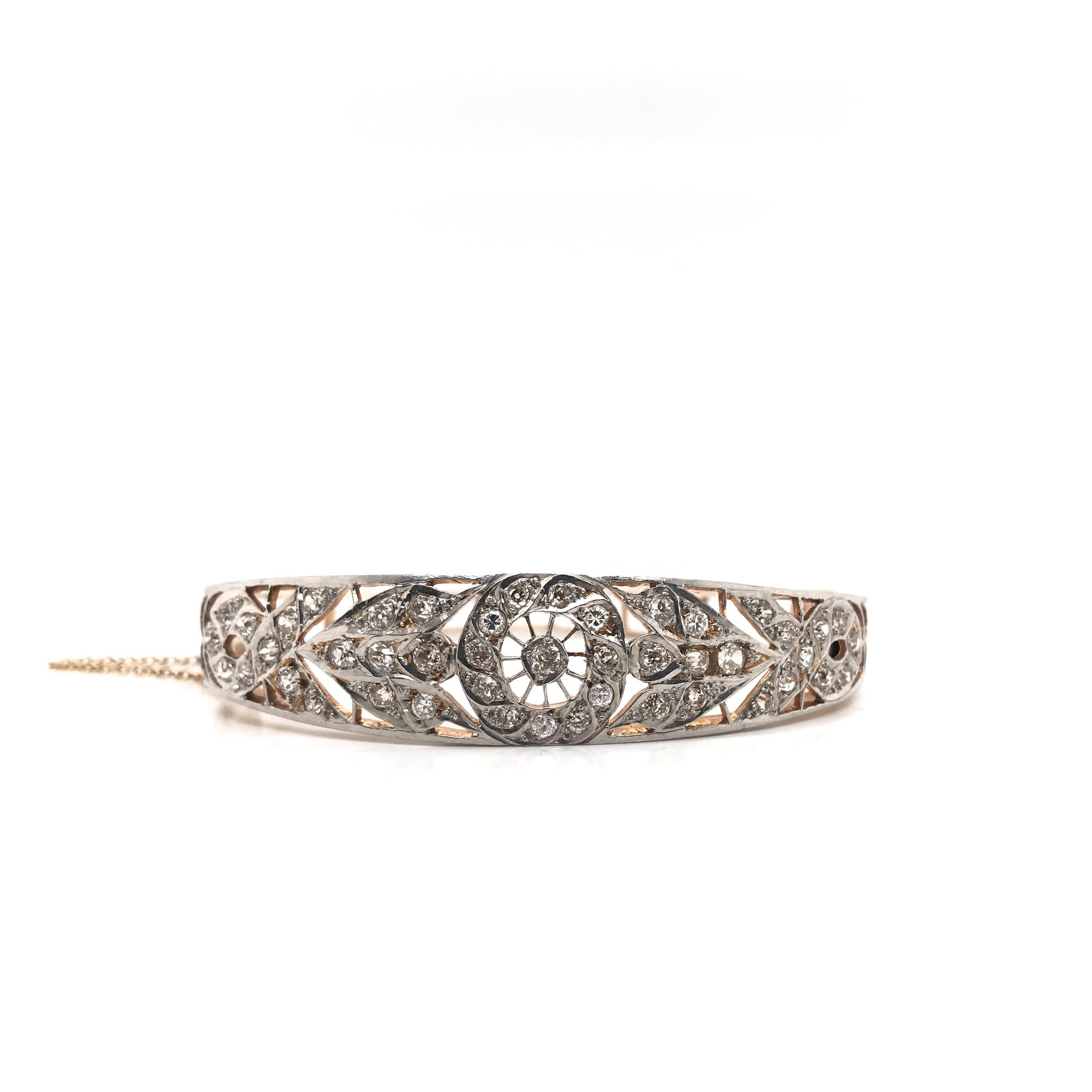 Women's Vintage Mid Century Diamond Filigree Bangle Bracelet