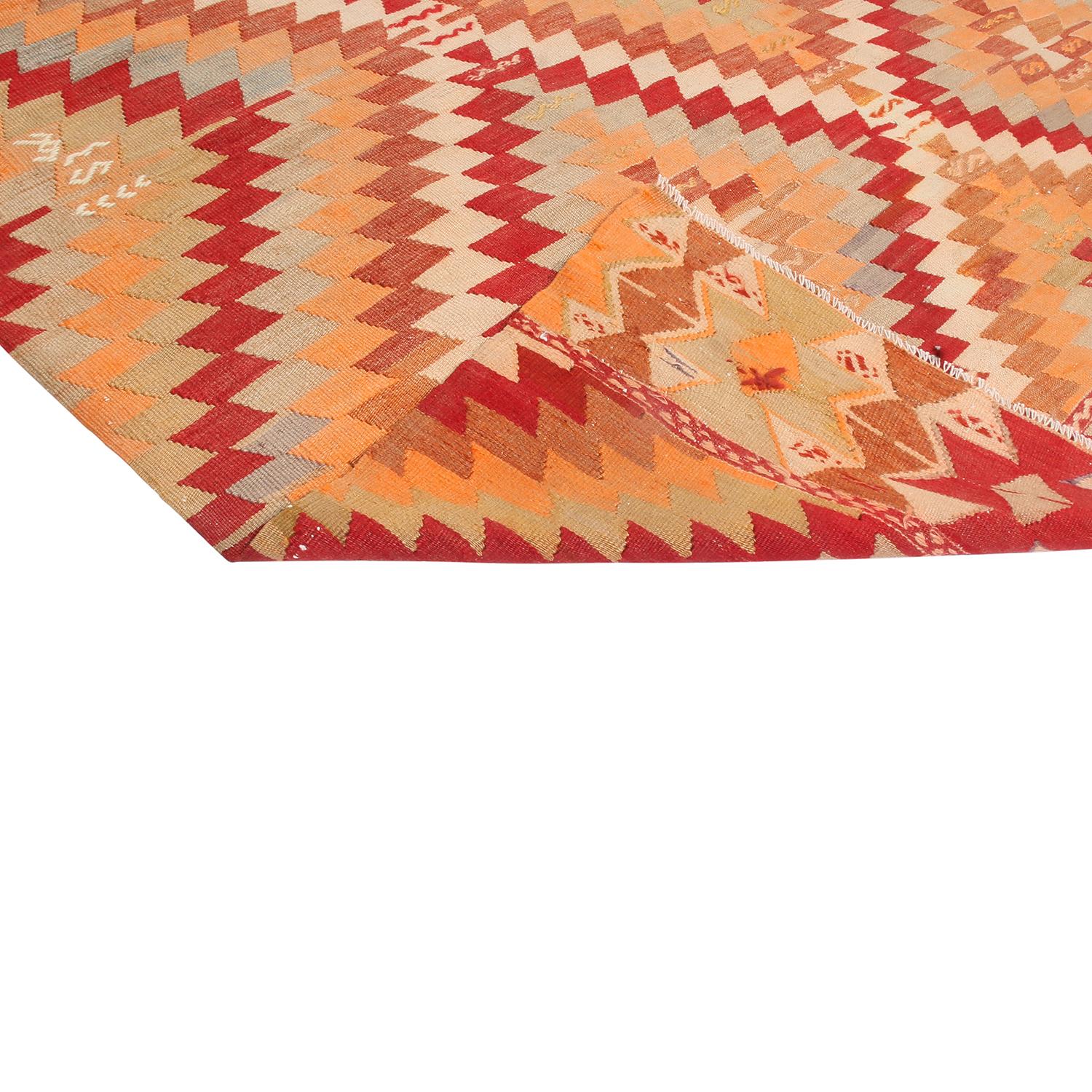 Vintage Mid-Century Diamond Golden Yellow and Red Wool Kilim Rug by Rug & Kilim In Good Condition For Sale In Long Island City, NY