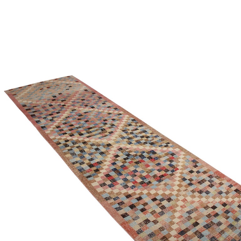 Vintage Midcentury Diamond Pattern Pink and Blue Wool Rug For Sale at ...