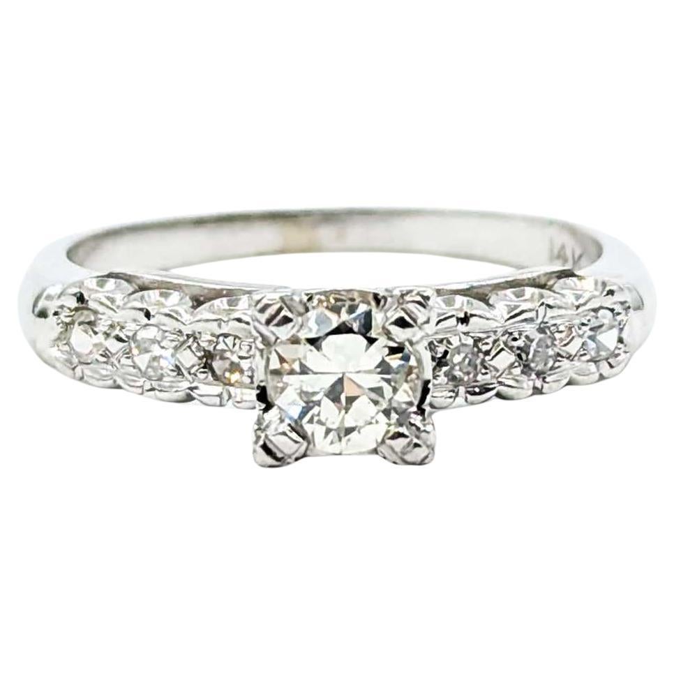Vintage Mid-Century Diamantring aus 14k Weißgold