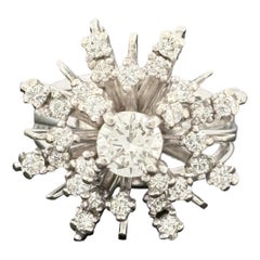 Vintage Mid-Century Diamond Starburst 14k White Gold Ring, 1.33ctw