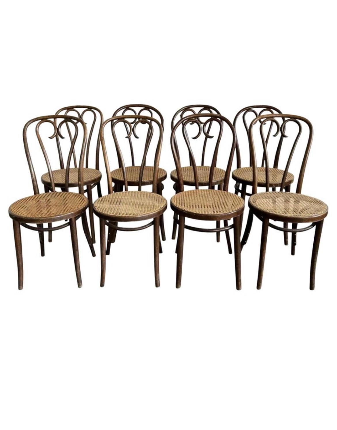 Mid-Century Modern Vintage Mid century Dining Cafe Cane Sweetheart Bentwood Chairs by Thonet