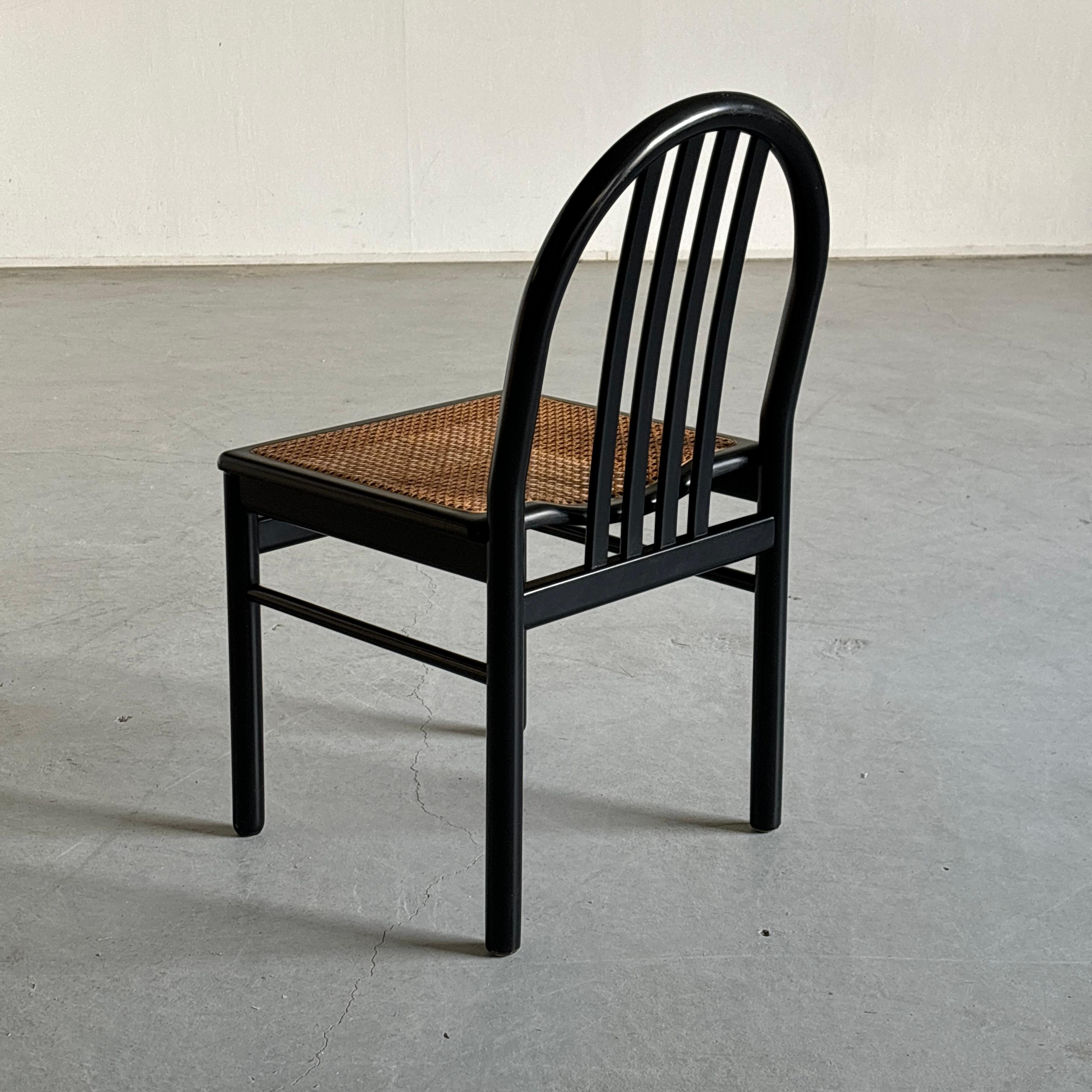 Mid-Century Modern Vintage Mid-Century Dining Chairs in Black Lacquered Wood and Cane, 1980s Italy For Sale