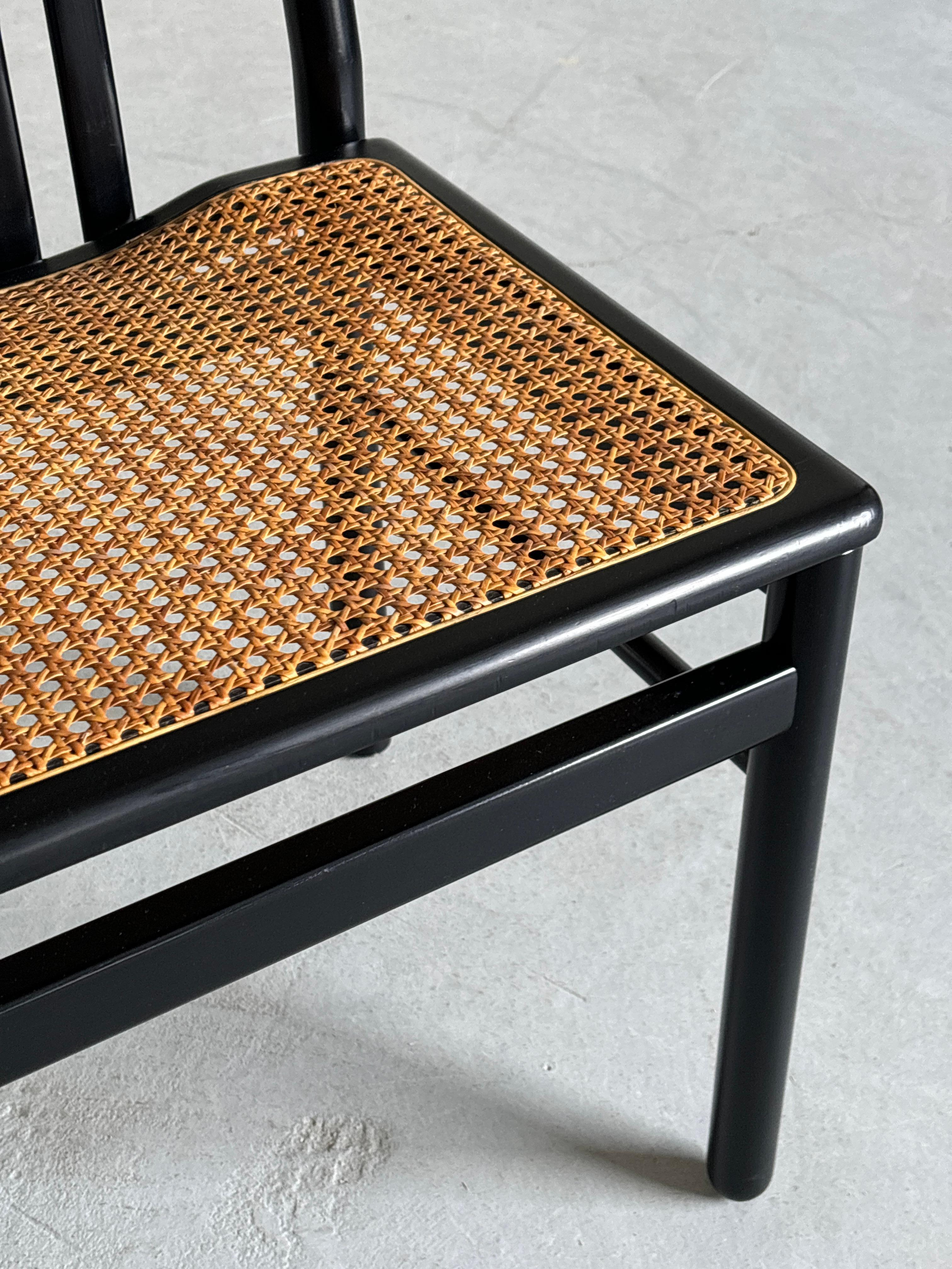 Vintage Mid-Century Dining Chairs in Black Lacquered Wood and Cane, 1980s Italy For Sale 3