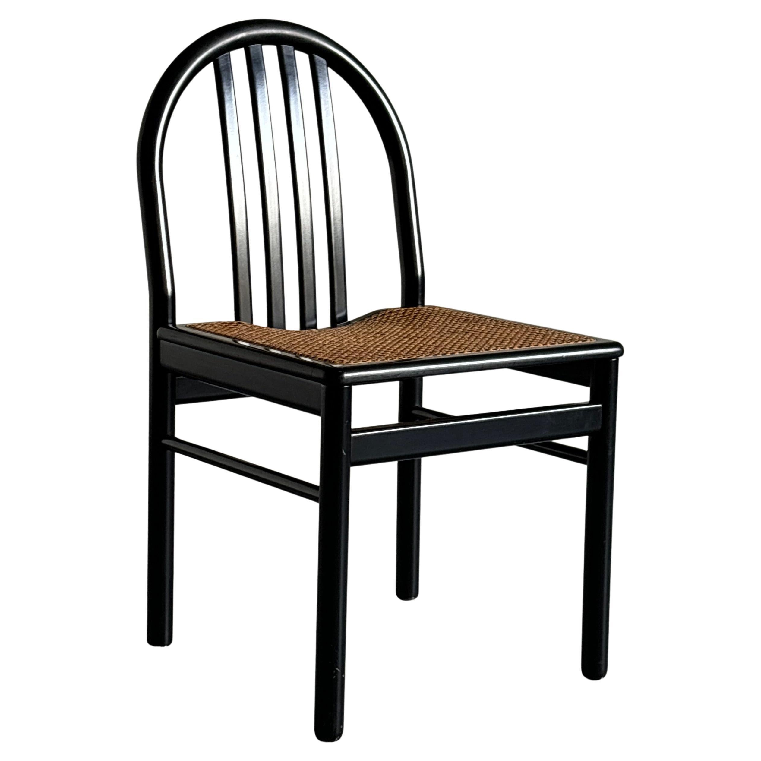 Vintage Mid-Century Dining Chairs in Black Lacquered Wood and Cane, 1980s Italy