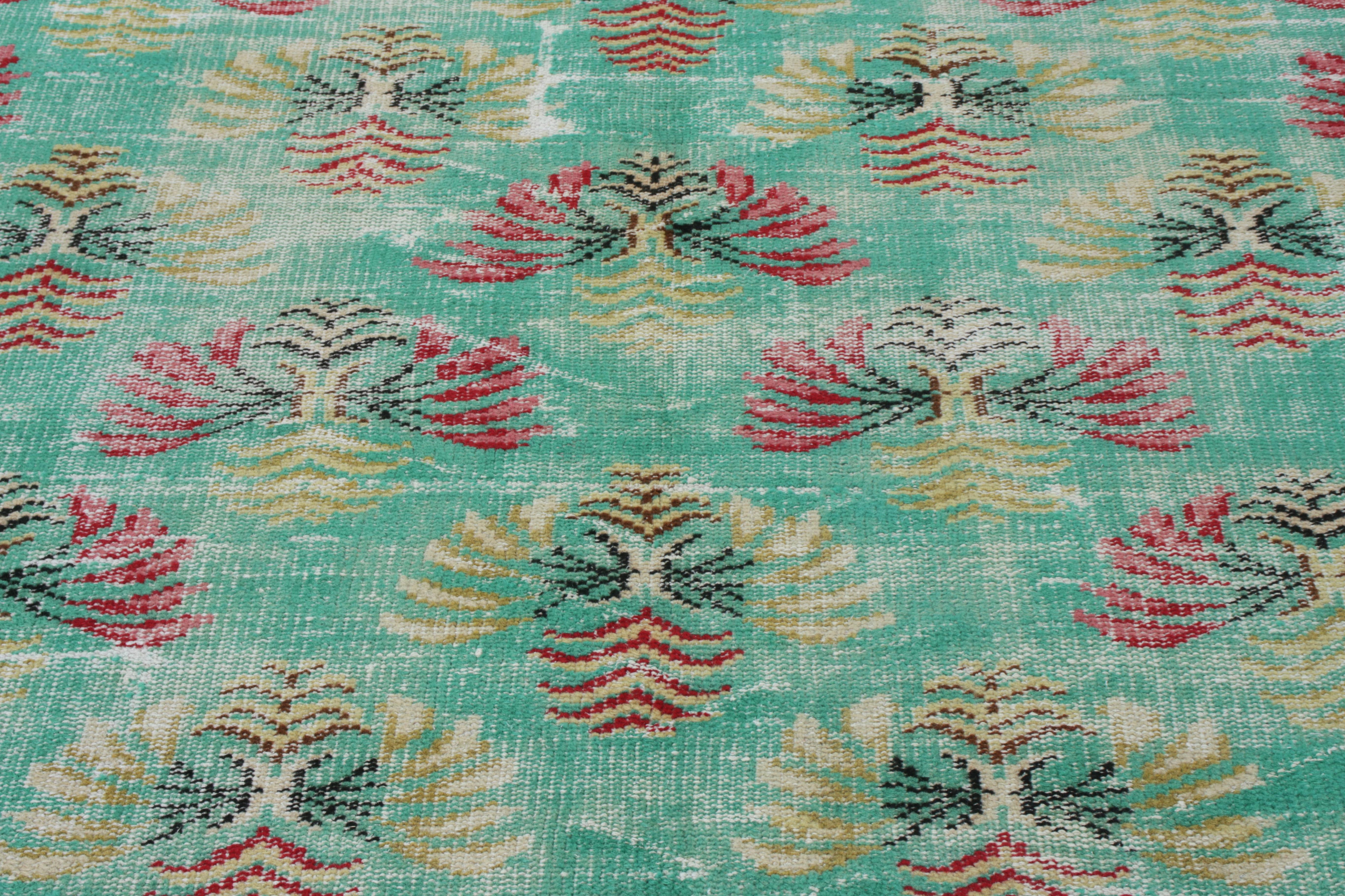 Turkish Vintage Mid-Century Distressed Rug, Green, with All over Pattern by Rug & Kilim For Sale