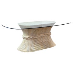 Vintage Mid Century Dorothy McGuire Sheaf of Wheat Bamboo and Glass Dining Table