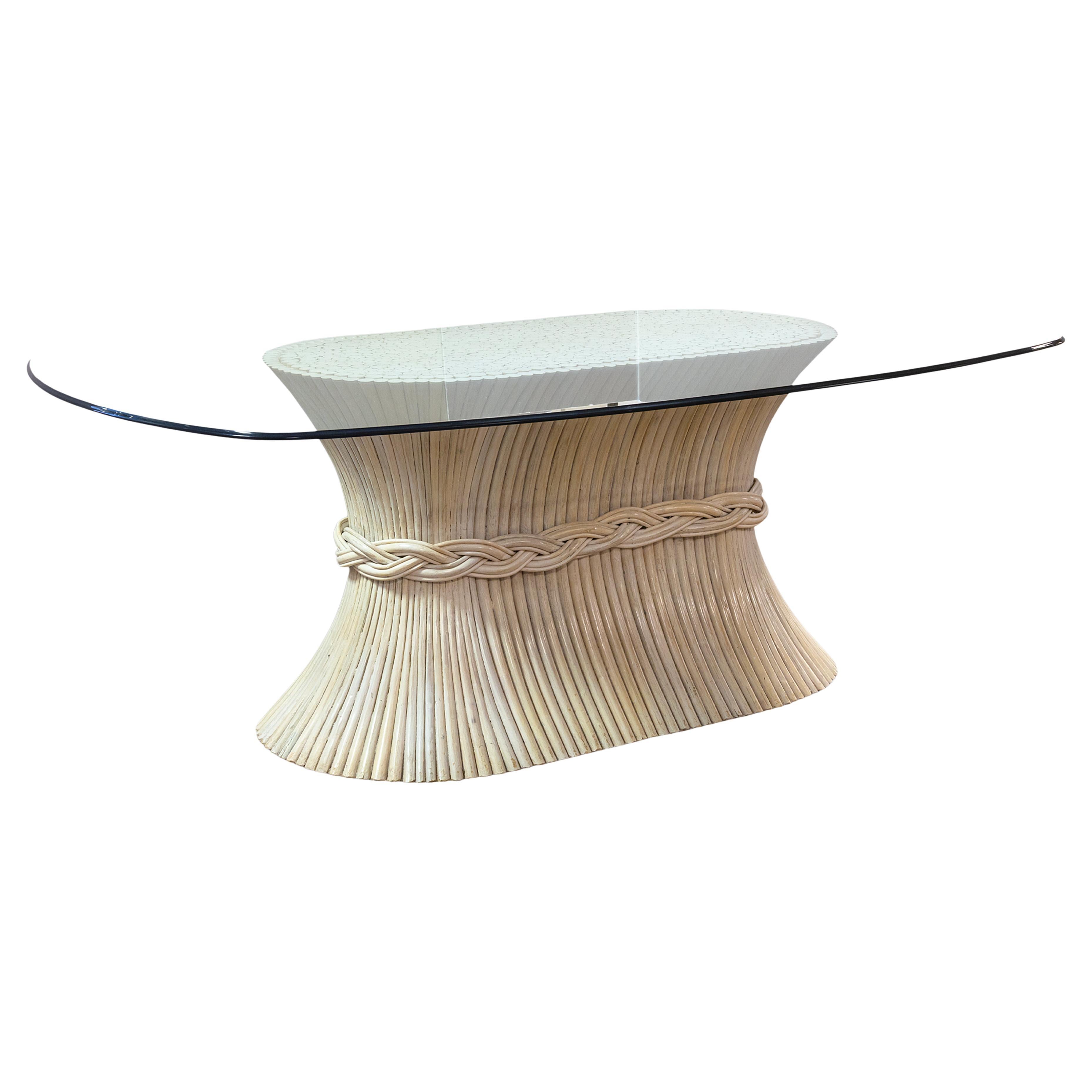 Vintage Mid Century Dorothy McGuire Sheaf of Wheat Bamboo and Glass Dining Table For Sale