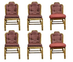 Vintage Mid Century Dorothy McGuire Style Round Dining Table & 6 Wicker Chairs