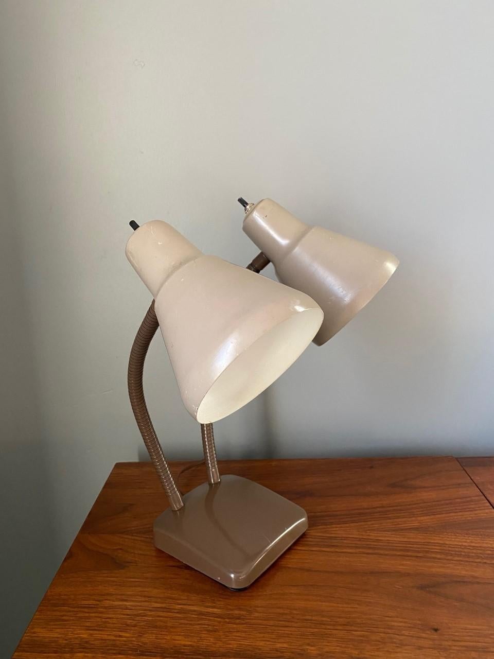American Vintage Mid Century Double Gooseneck Desk Lamp For Sale