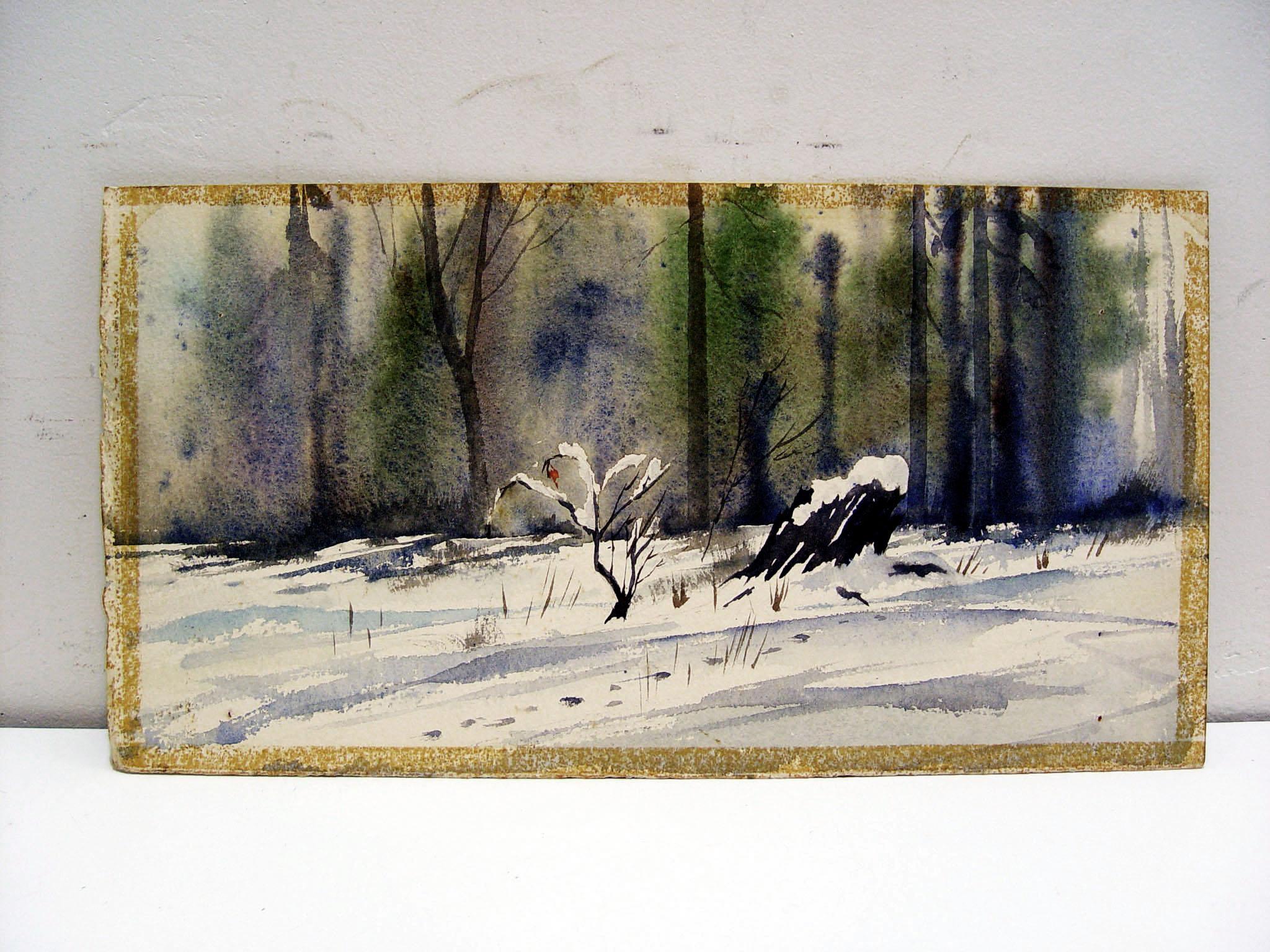 American Vintage Mid Century Double Sided Winter & Summer Painting For Sale