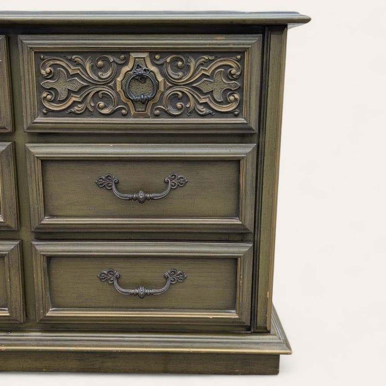 Unknown Vintage Mid Century Dresser, Spanish Revival, Carved Wood, c. 1970s, Lowboy For Sale