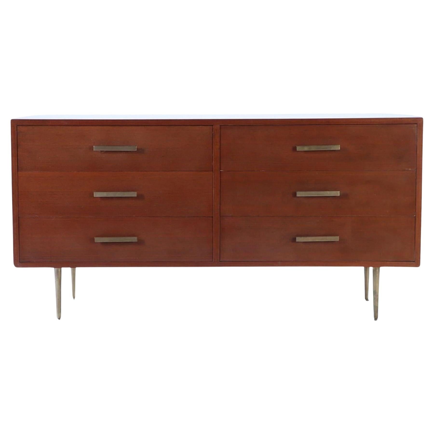 Commode vintage du milieu du siècle avec détails en bronze, vers 1970