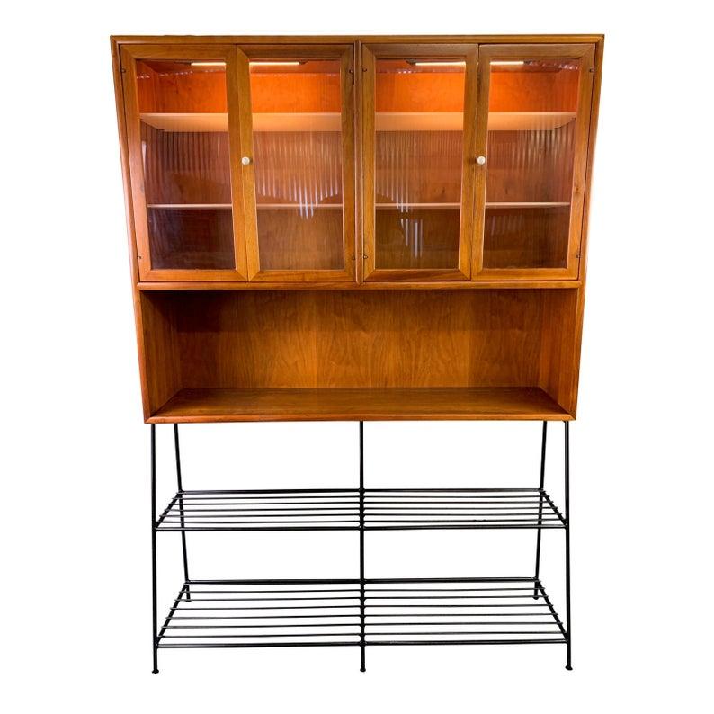 Here is a special hybrid piece between vintage and retro inspired newly custom made elements;
This walnut hutch top, designed in the late 1950's by Kipp Stewart and Stewart Mc Dougall for the acclaimed 