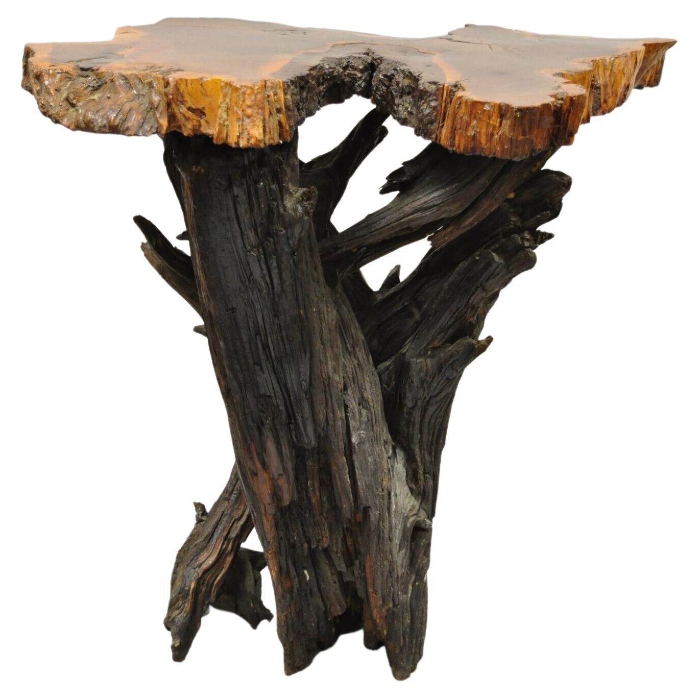 Vintage Mid Century Driftwood Burl Wood Slab 36" Side Table For Sale