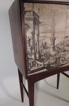 Vintage Midcentury Dry Bar with Engraving by JG Bibiena