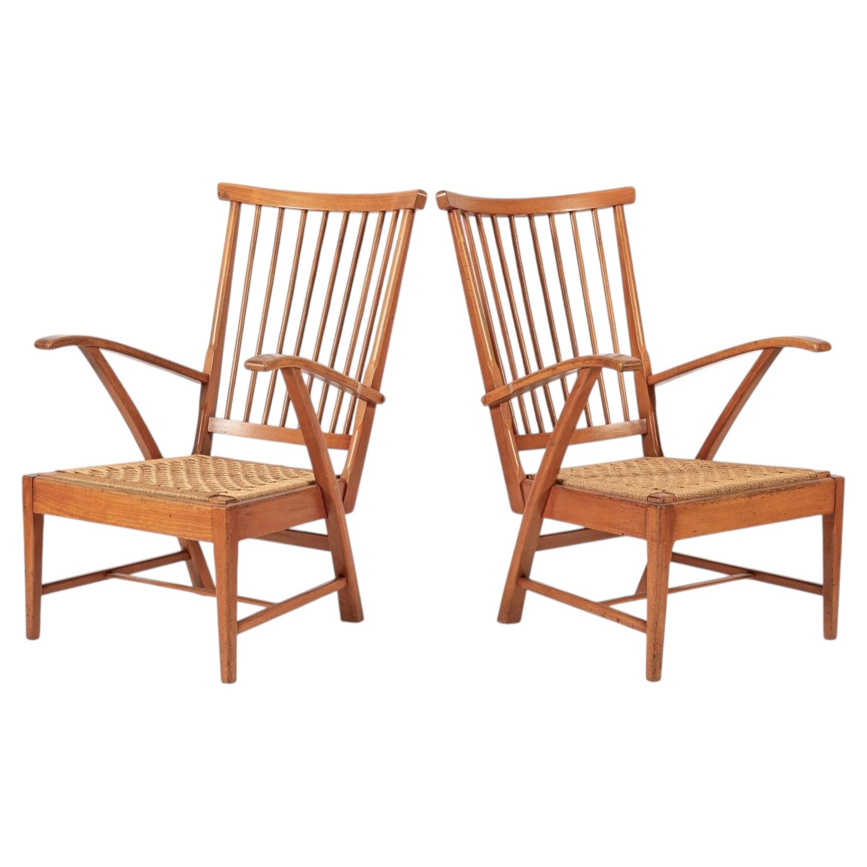 Vintage Mid Century Dutch Wooden Spindle Lounge Chairs by Vero Stoel