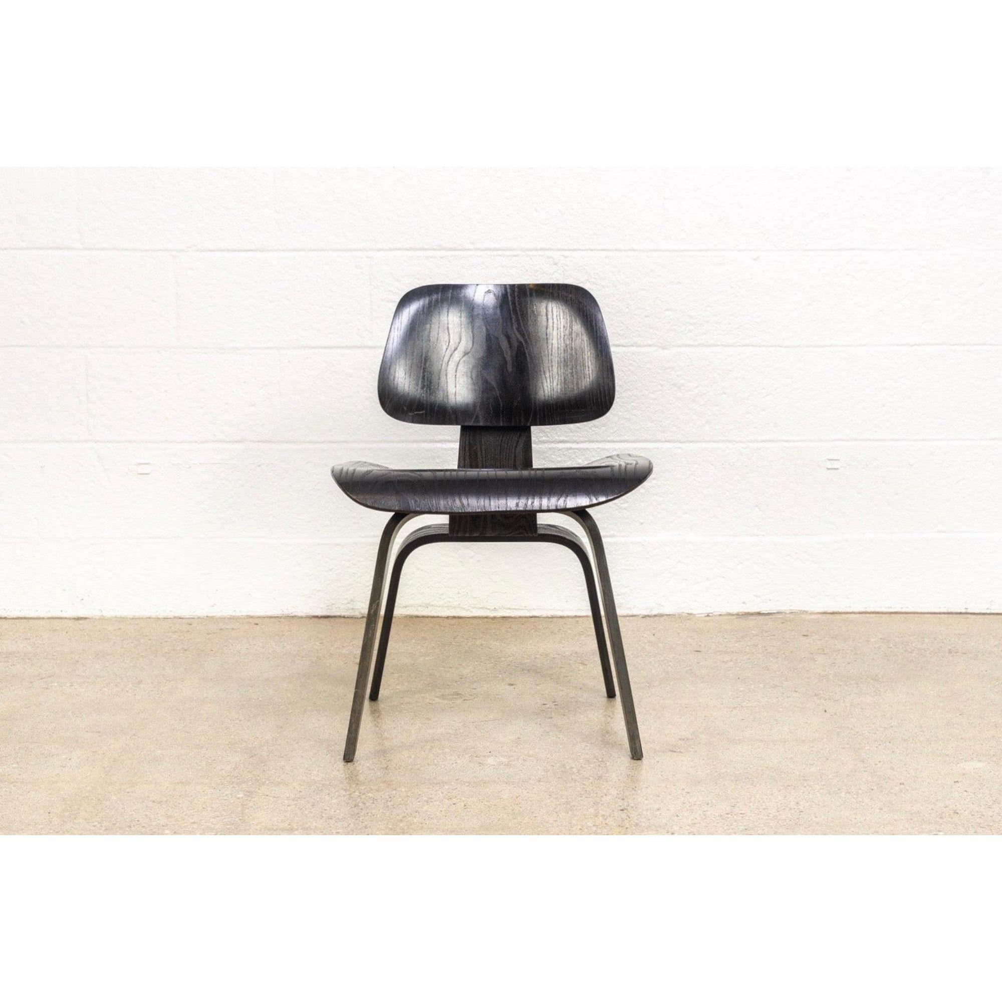 Mid-Century Modern Vintage Midcentury Eames Black Dcw Plywood Dining Chair, 1950s