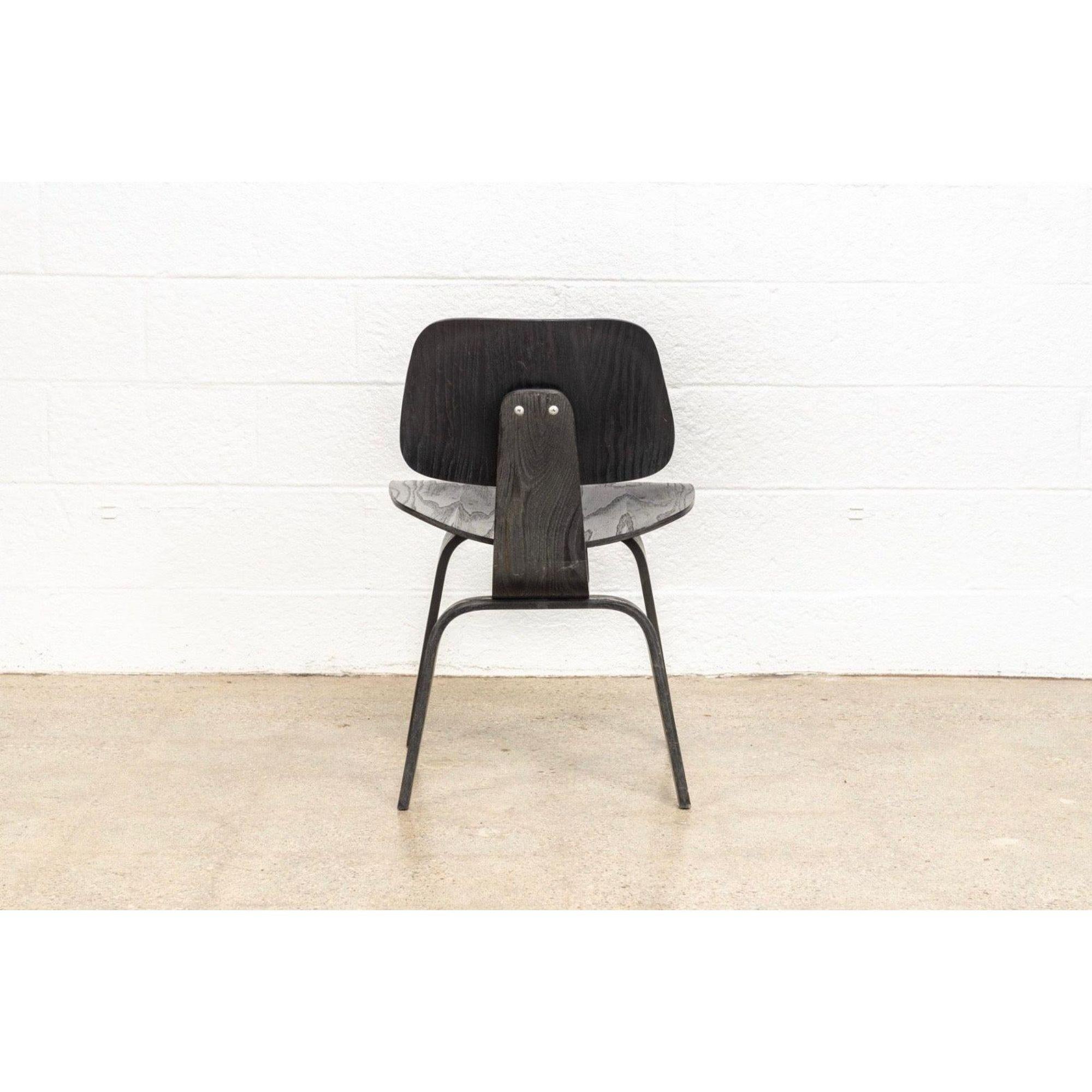 20th Century Vintage Midcentury Eames Black Dcw Plywood Dining Chair, 1950s