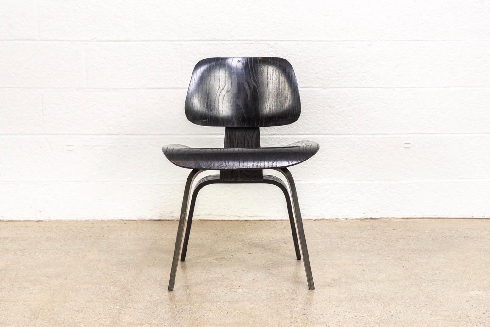 Mid-Century Modern Vintage Midcentury Eames for Herman Miller Black DCW Dining Chair, 1950s For Sale