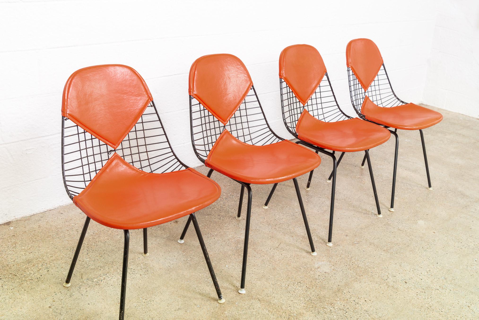 American Vintage Midcentury Eames for Herman Miller DKX-2 Red Bikini Chairs, Set of 4