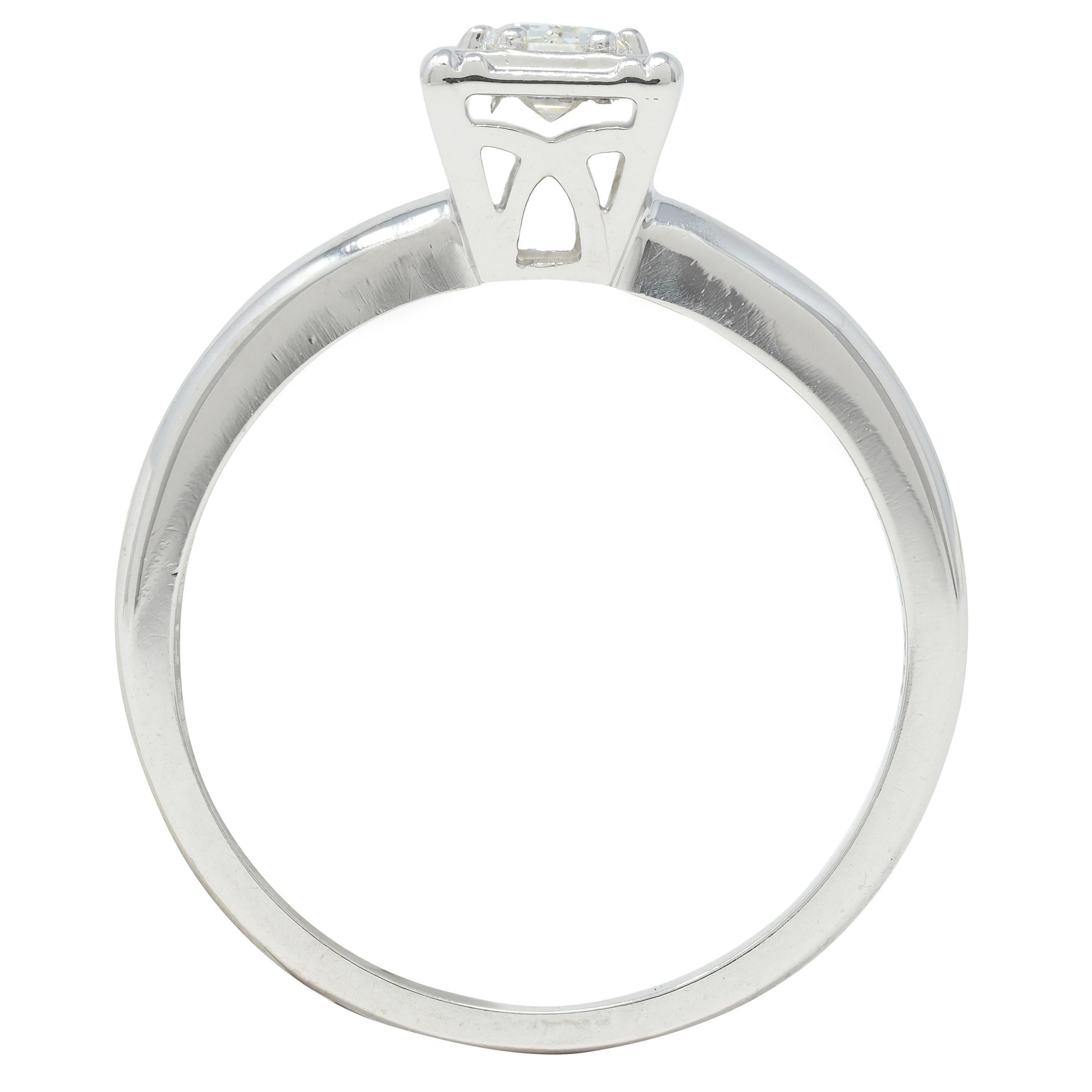 Vintage Mid-Century Emerald Cut Diamond 14 Karat White Gold Engagement Ring For Sale 6