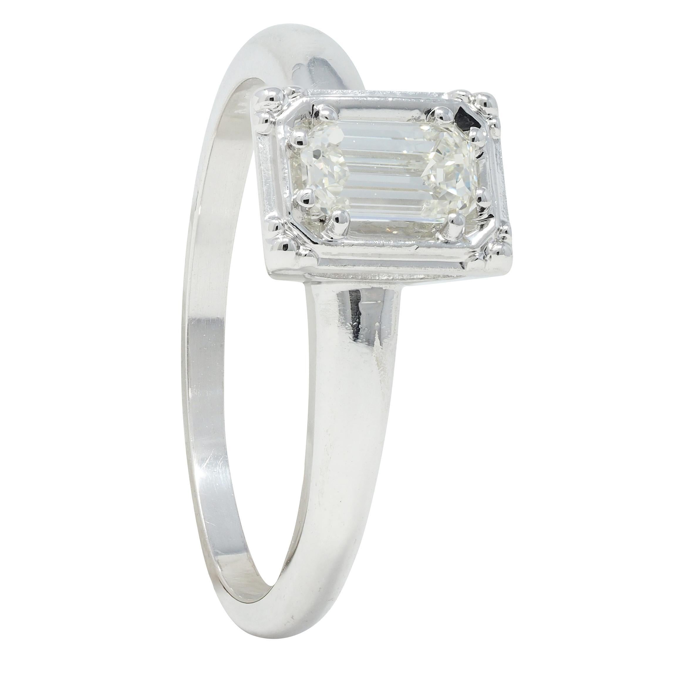 Vintage Mid-Century Emerald Cut Diamond 14 Karat White Gold Engagement Ring For Sale 7