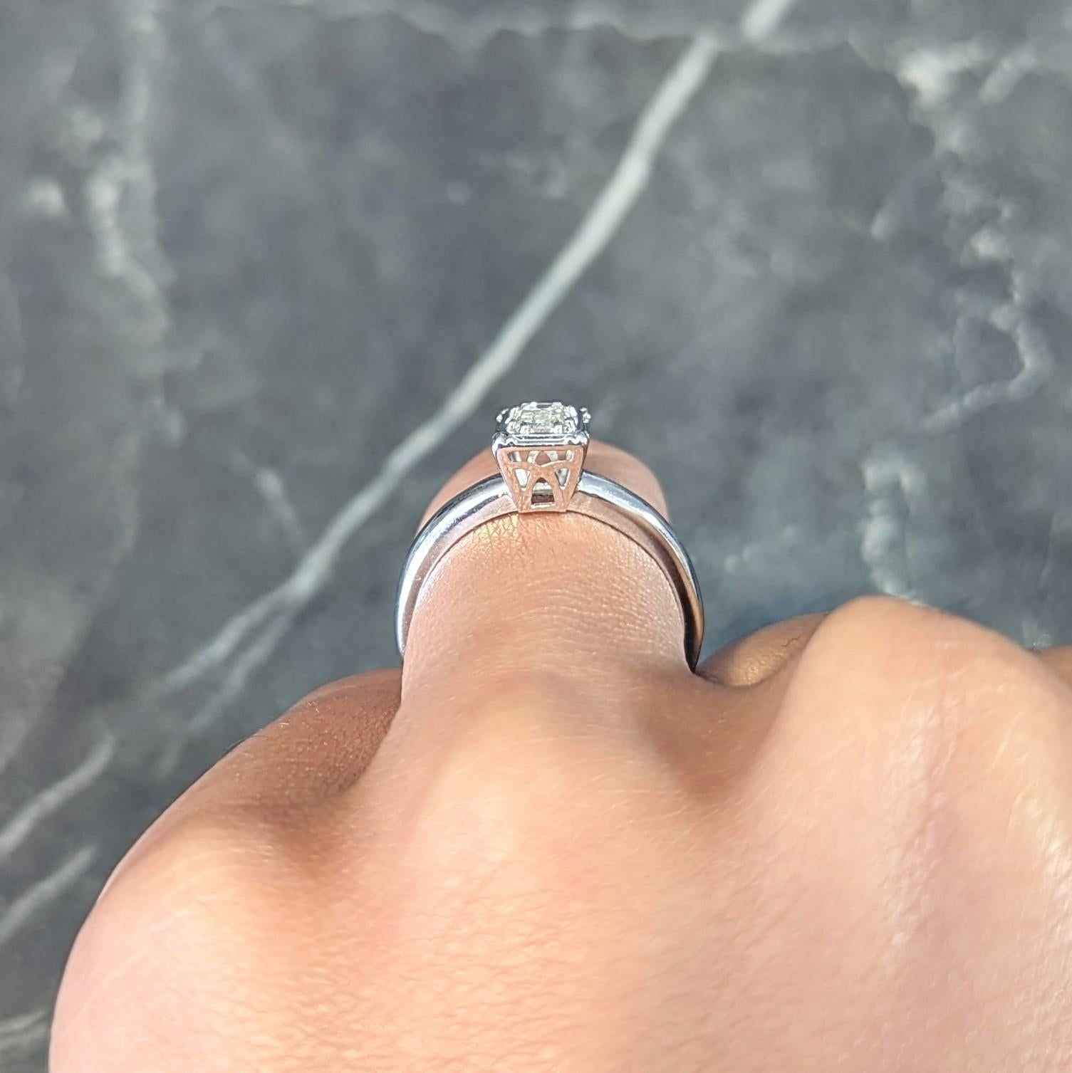 Vintage Mid-Century Smaragdschliff Diamant 14 Karat Weißgold Verlobungsring 11