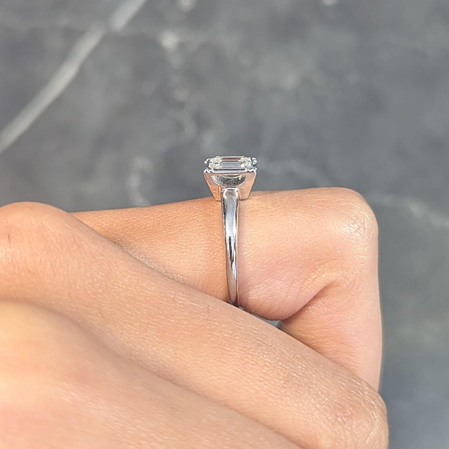 Vintage Mid-Century Smaragdschliff Diamant 14 Karat Weißgold Verlobungsring 12