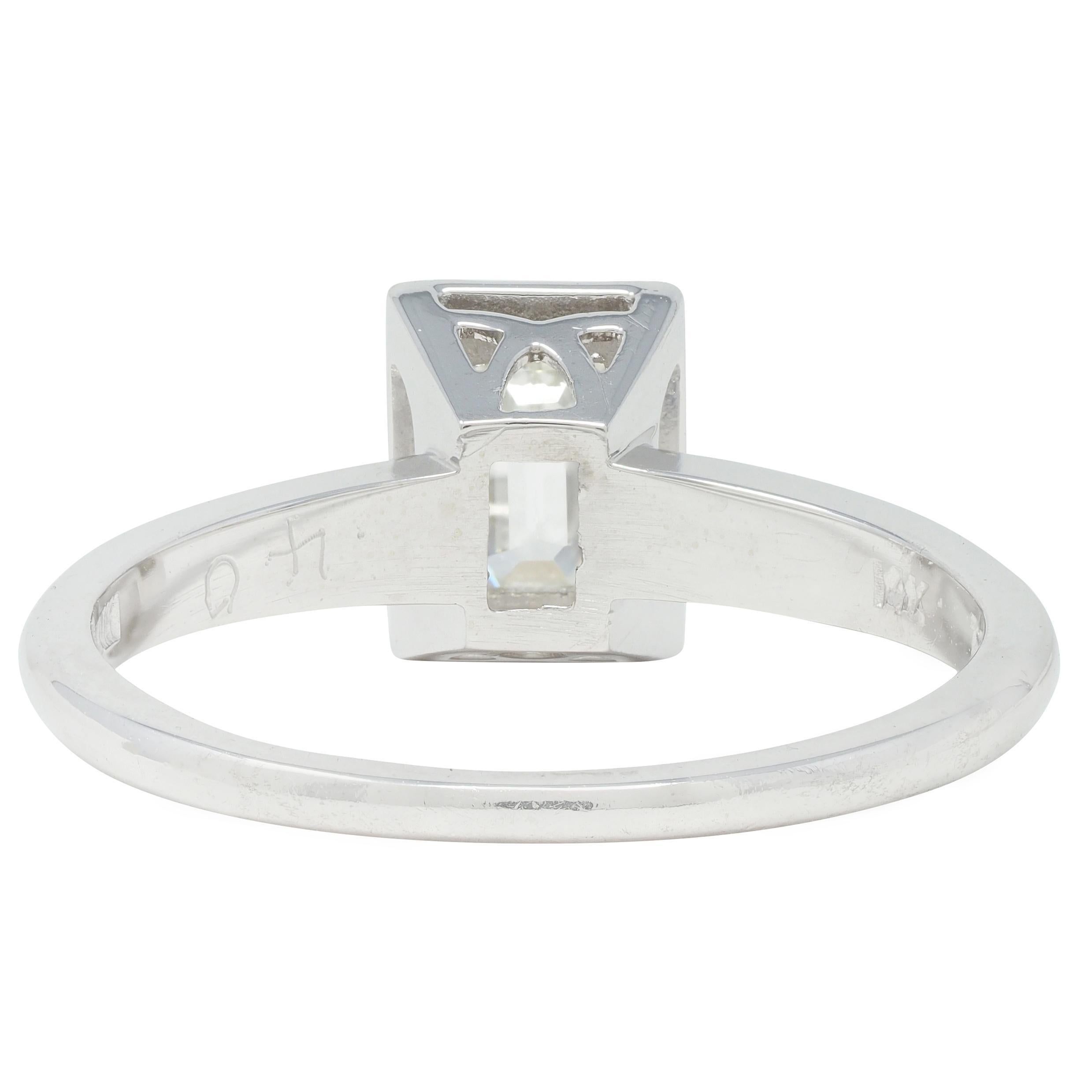 Vintage Mid-Century Emerald Cut Diamond 14 Karat White Gold Engagement Ring For Sale 1