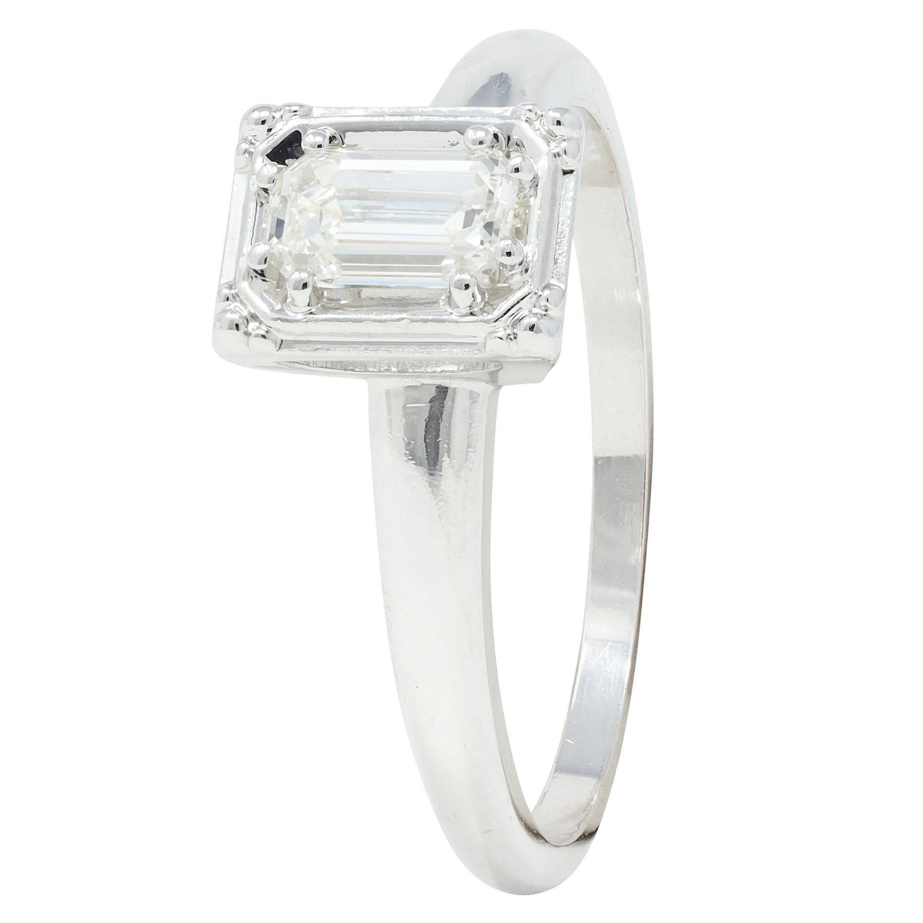 Vintage Mid-Century Emerald Cut Diamond 14 Karat White Gold Engagement Ring For Sale 4