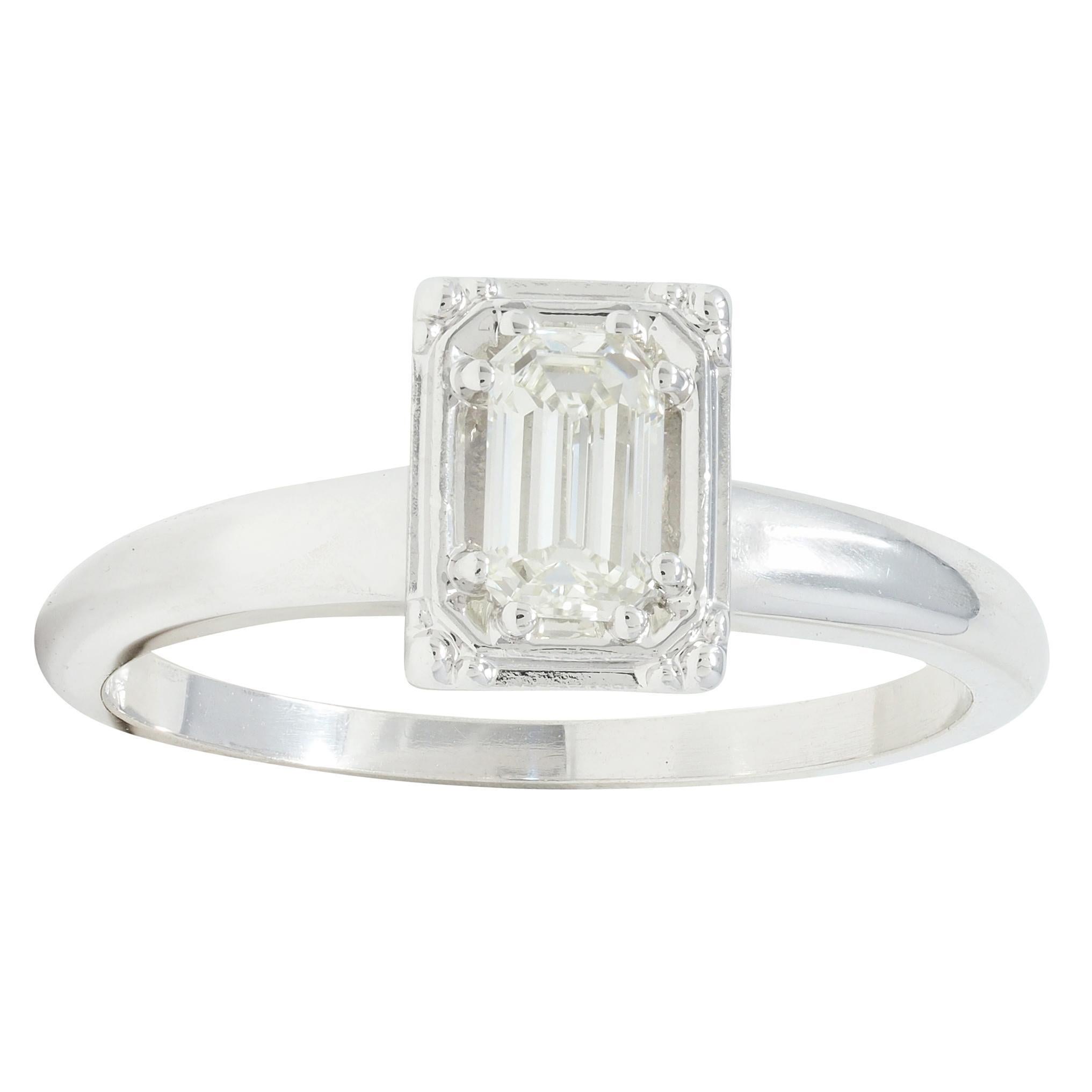 Vintage Mid-Century Emerald Cut Diamond 14 Karat White Gold Engagement Ring For Sale 5
