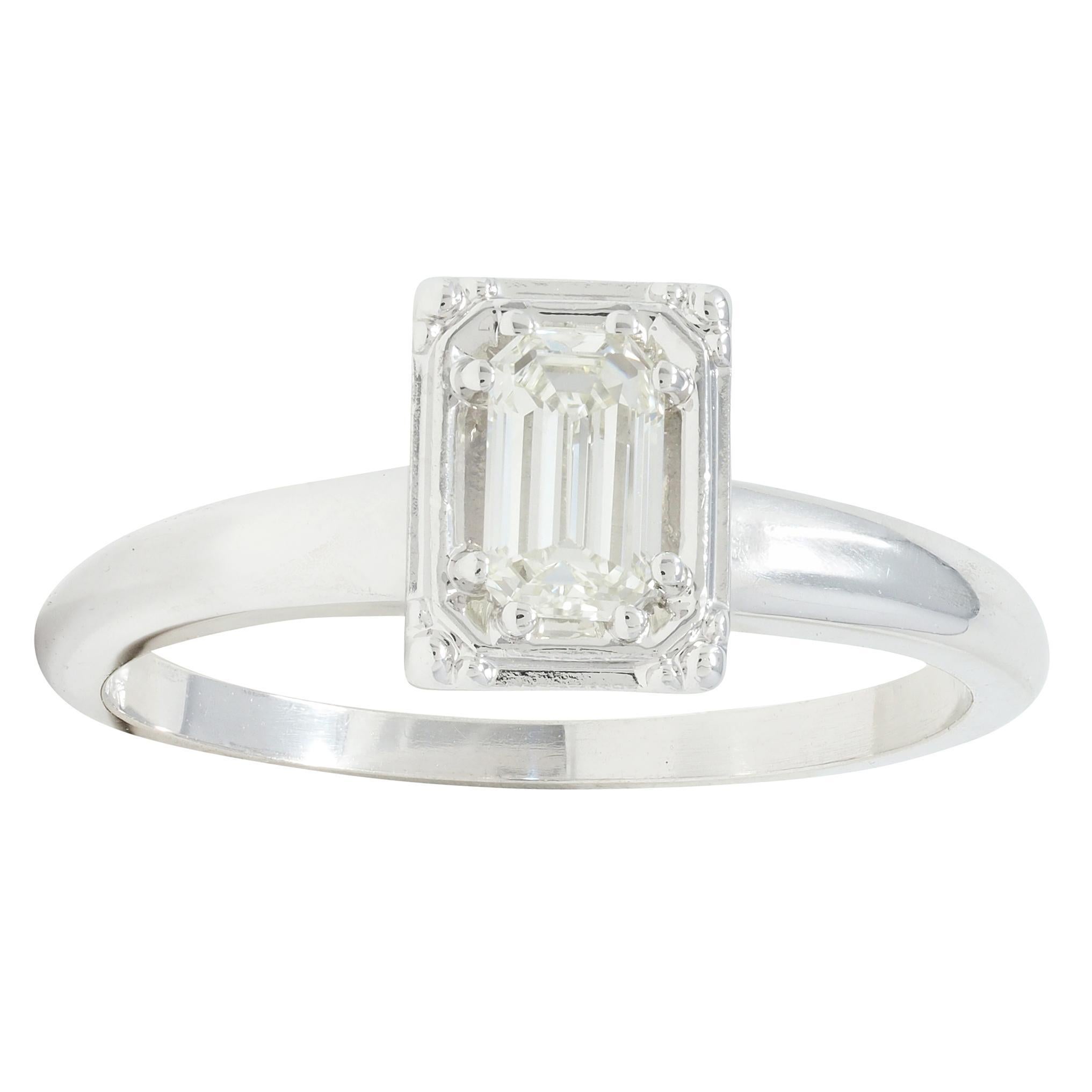 Vintage Mid-Century Smaragdschliff Diamant 14 Karat Weißgold Verlobungsring 5