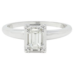 Retro Mid-Century Emerald Cut Diamond 14 Karat White Gold Engagement Ring