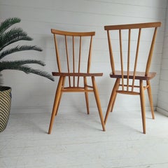 Vintage Mid Century Ercol dining Chairs Blonde Elm & Beech Model 391 Set Of 2