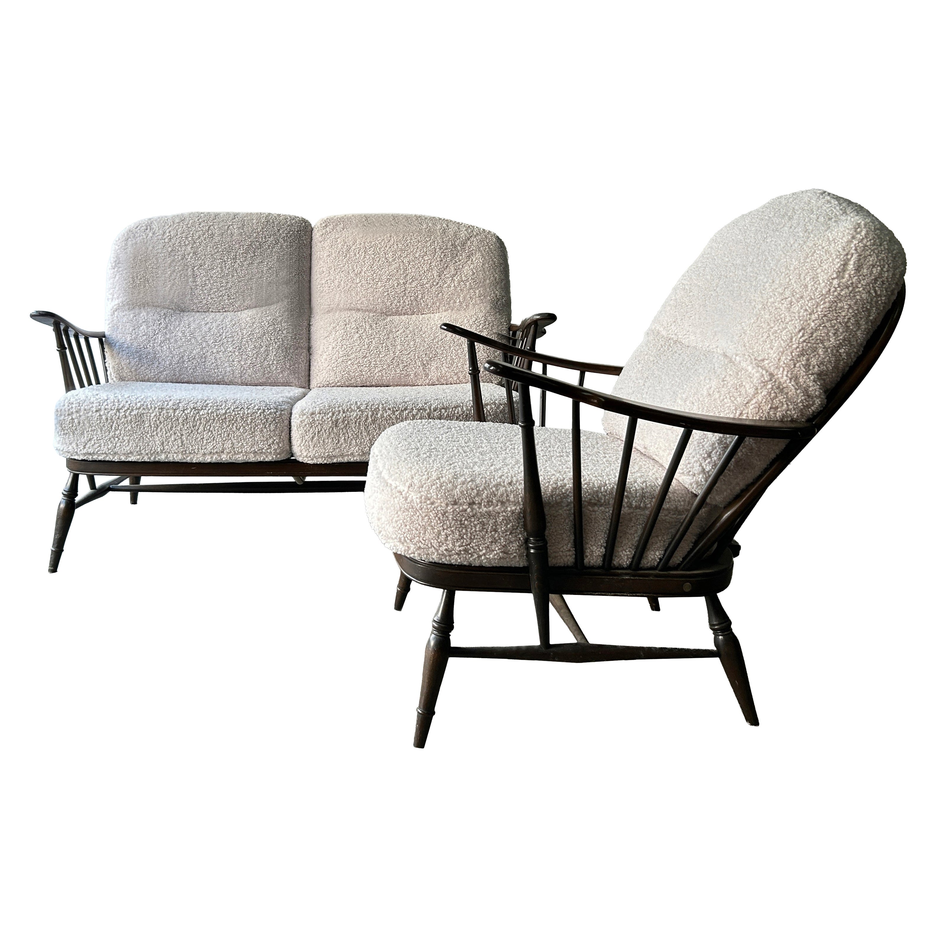 Vintage Mid-Century Ercol Windsor 2 seat sofa and armchair set For Sale