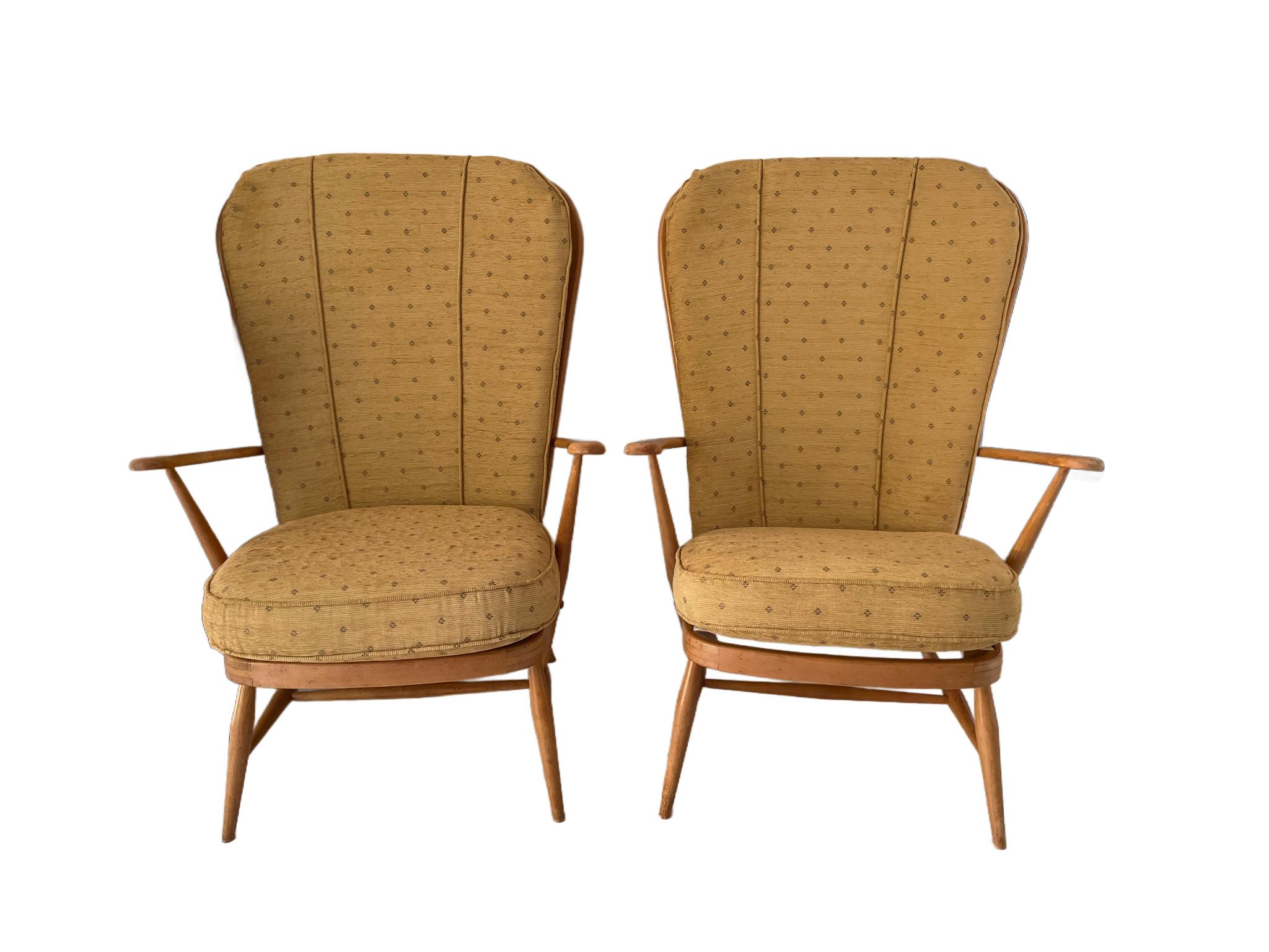 Vintage Mid Century Ercol Windsor High Back Grandfather Armchair Model 478 x 2 im Angebot 2